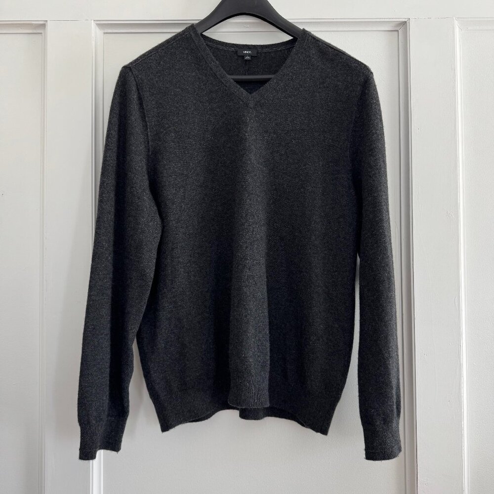 Vince 100% Cashmere Mens V Neck Pullover Sweater XL Dark Gray